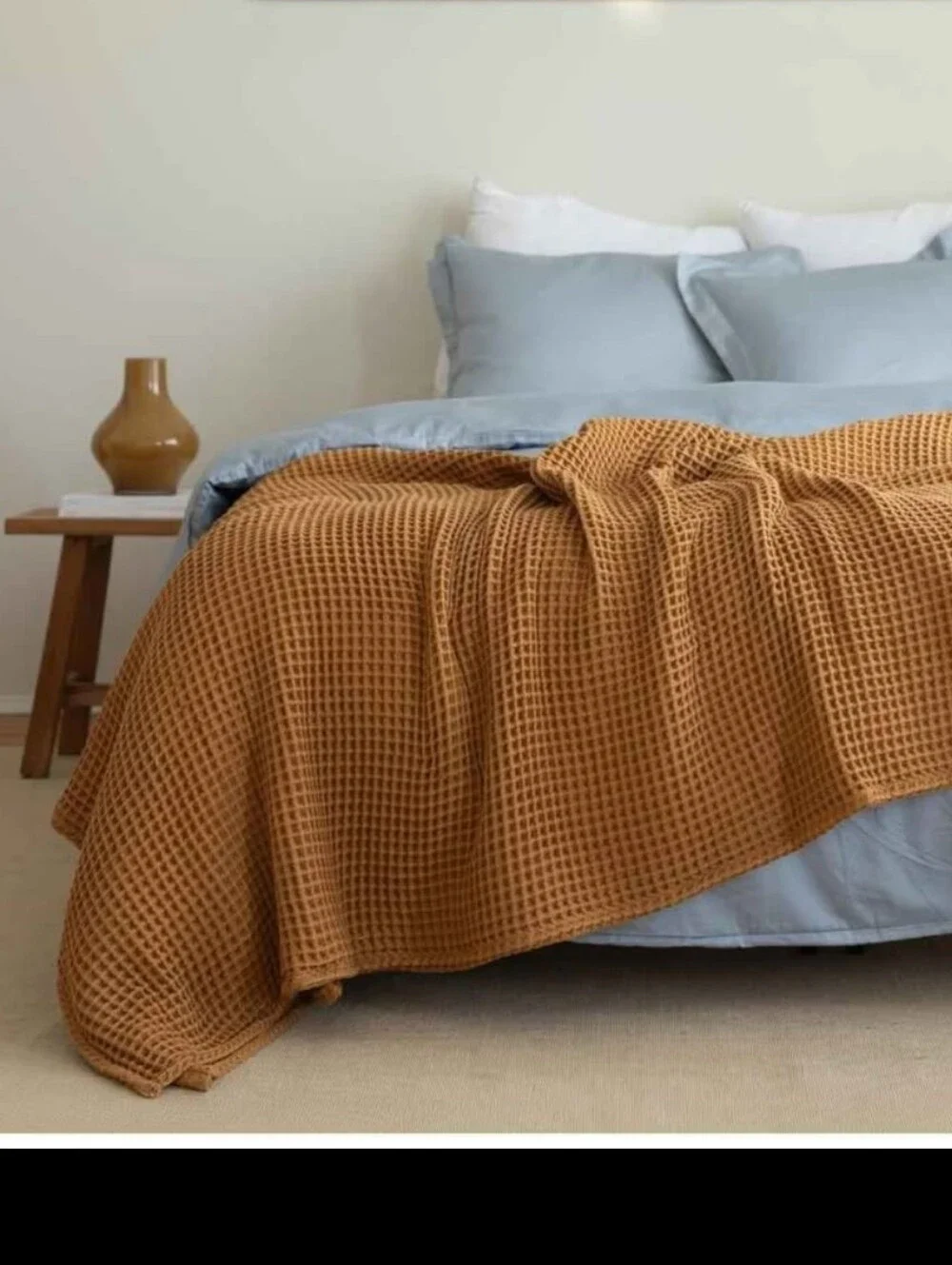 100% Turkish Cotton Waffle Blanket King Size Caramel - Premium Quality, Light
